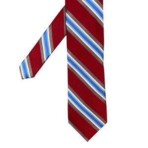 XMI Platinum Red Blue Striped Silk Tie Mens One Size Handmade Roffe Accessories